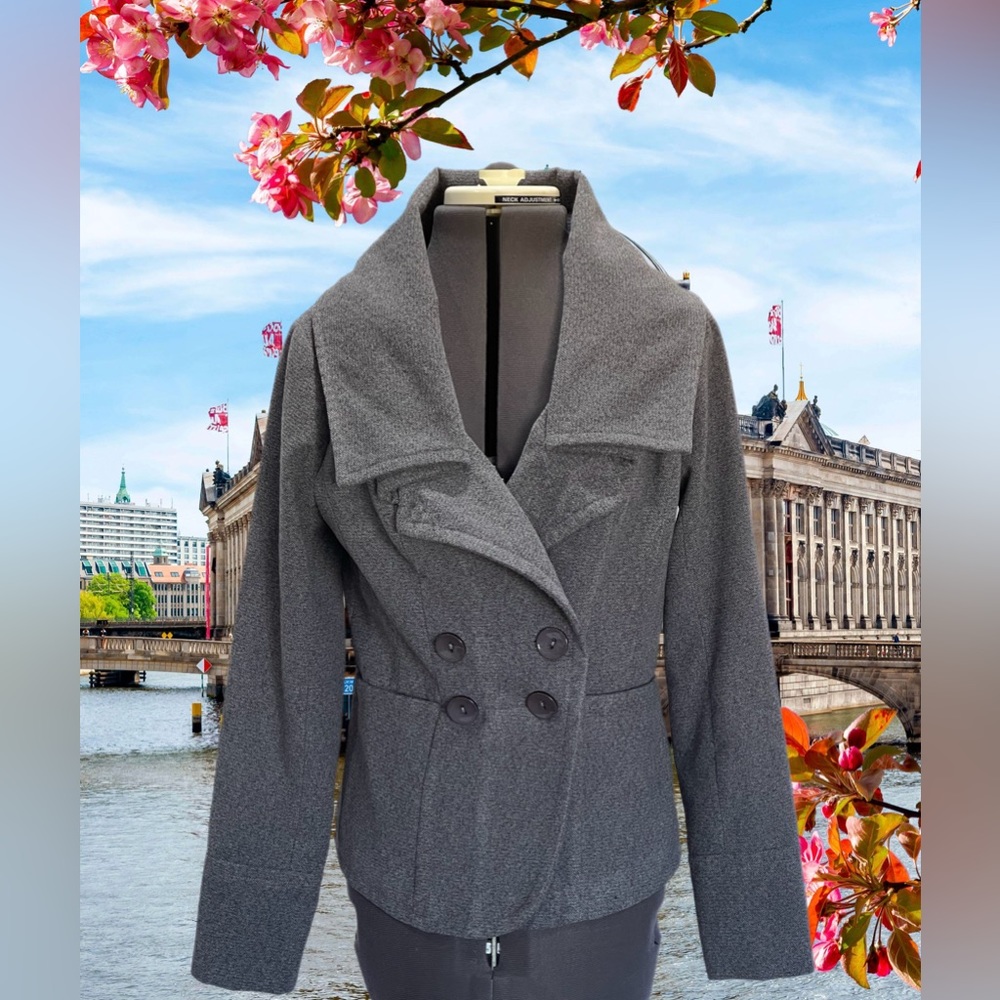 MP Black Metropark Grey Double Breasted Short Tweed Coat Size S - Picture 1 of 8